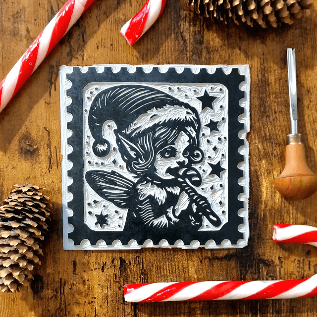 Linogravure - Lutin au Sucre d'Orge