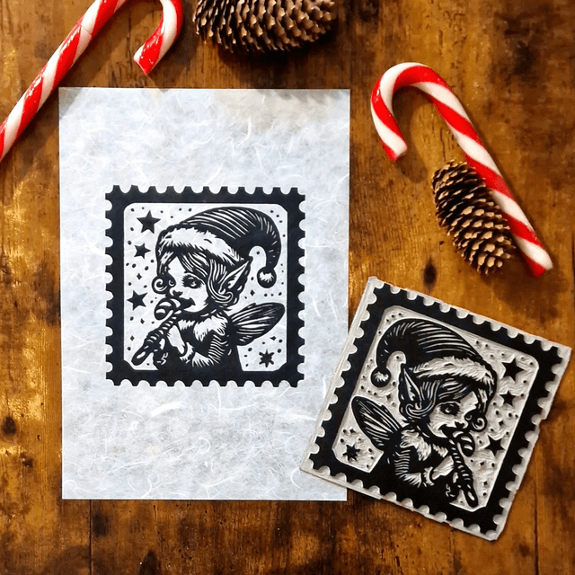 Linogravure - Lutin au Sucre d'Orge