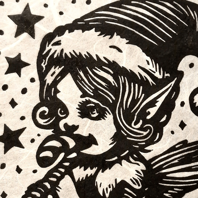 Linogravure - Lutin au Sucre d'Orge