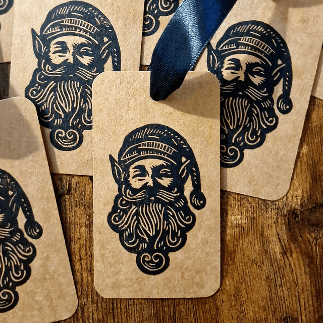 Linogravure - Etiquettes de Noël - Lutin / Gingerbread