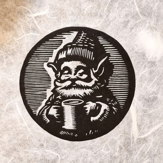 Linogravure - Gnome au Chocolat Chaud
