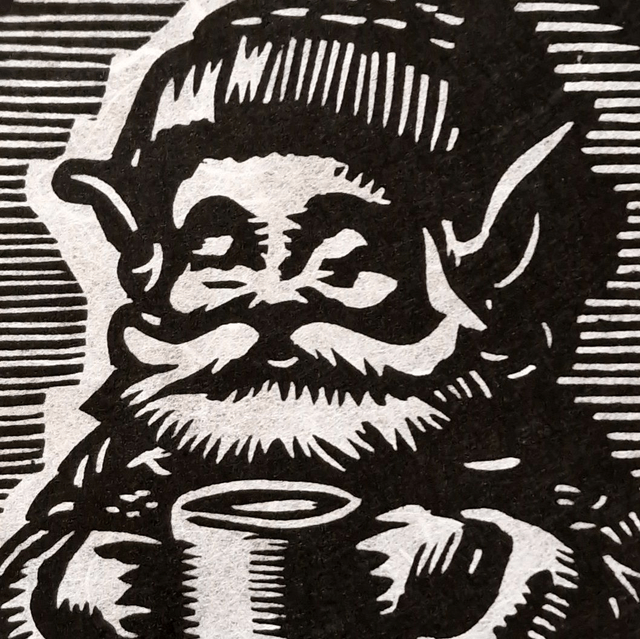 Linogravure - Gnome au Chocolat Chaud