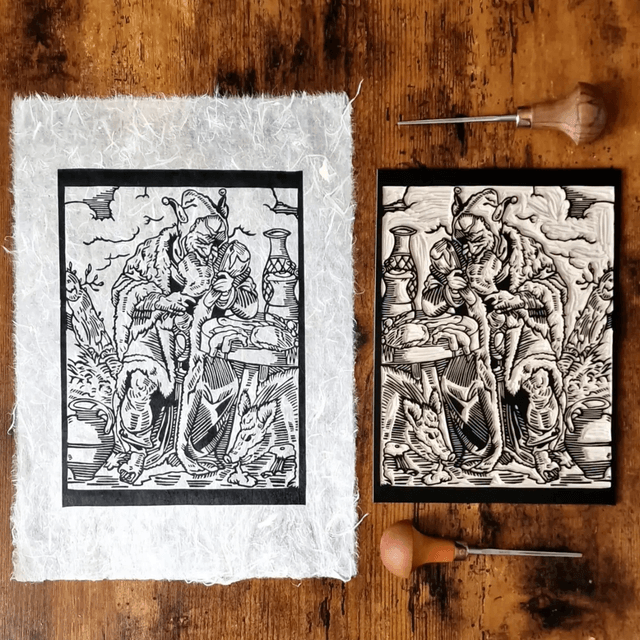 Linogravure - Le Fou Glouton