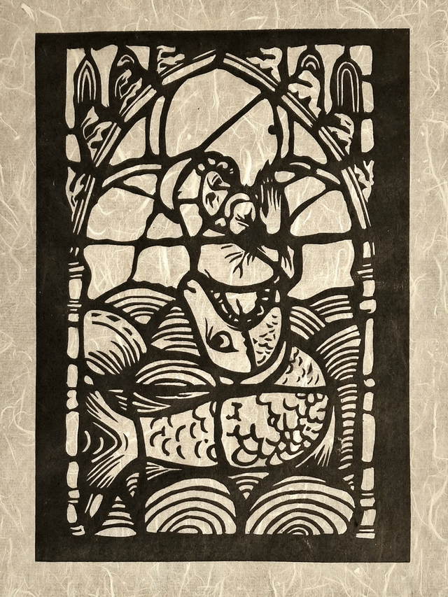 Linogravure - Jonas et la Baleine