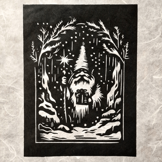Linogravure - La Grotte du Gnome