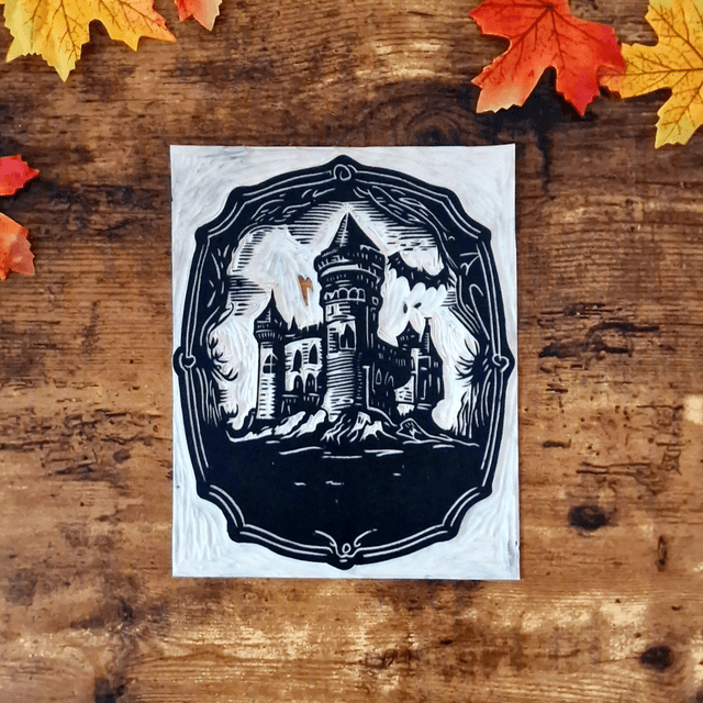 Linogravure - Le Château Hanté