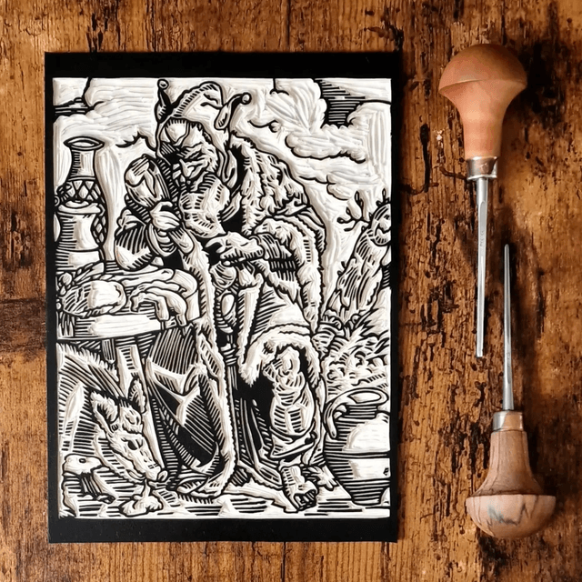 Linogravure - Le Fou Glouton