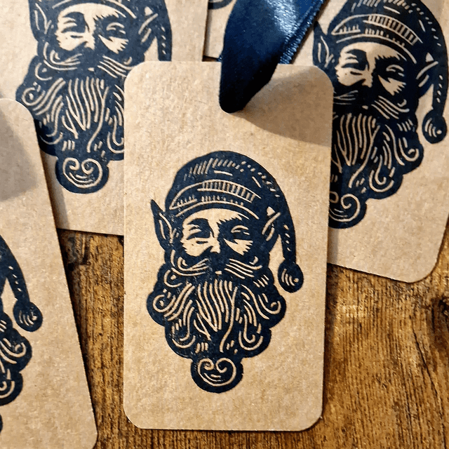 Linogravure - Etiquettes de Noël - Lutin / Gingerbread